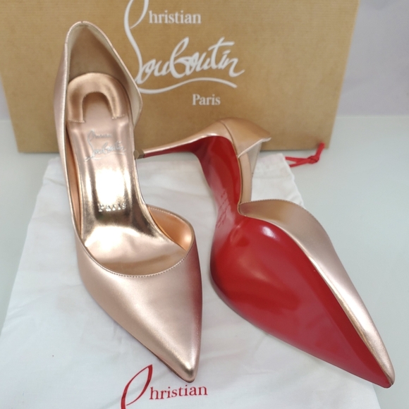 NWT$900 LOUBOUTIN Iriza 85 Leche Silk Satin Metallic Leather Heel Pumps Sz 38.5 - Picture 10 of 14